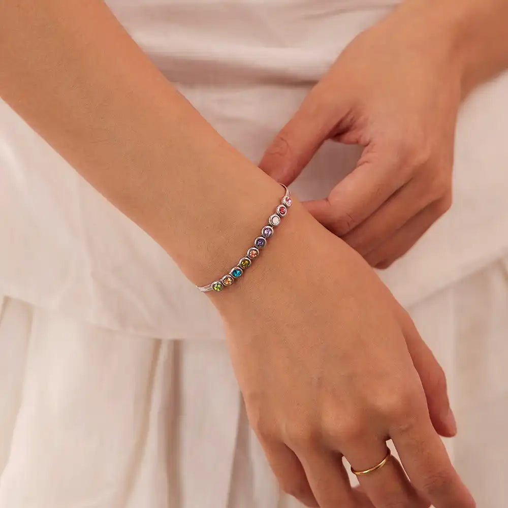 Stainless steel Minimalist chain bracelet with colored zircon for women / 25303066