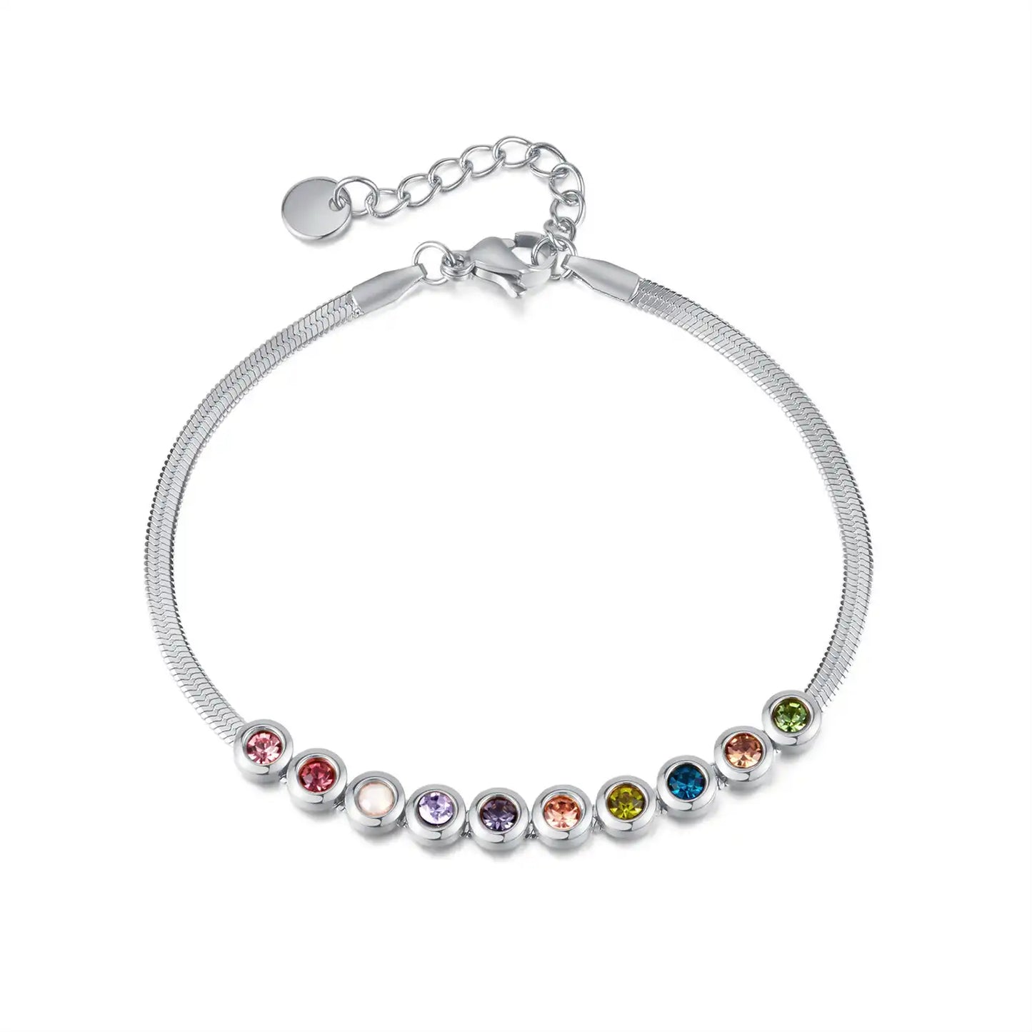 Stainless steel Minimalist chain bracelet with colored zircon for women / 25303066