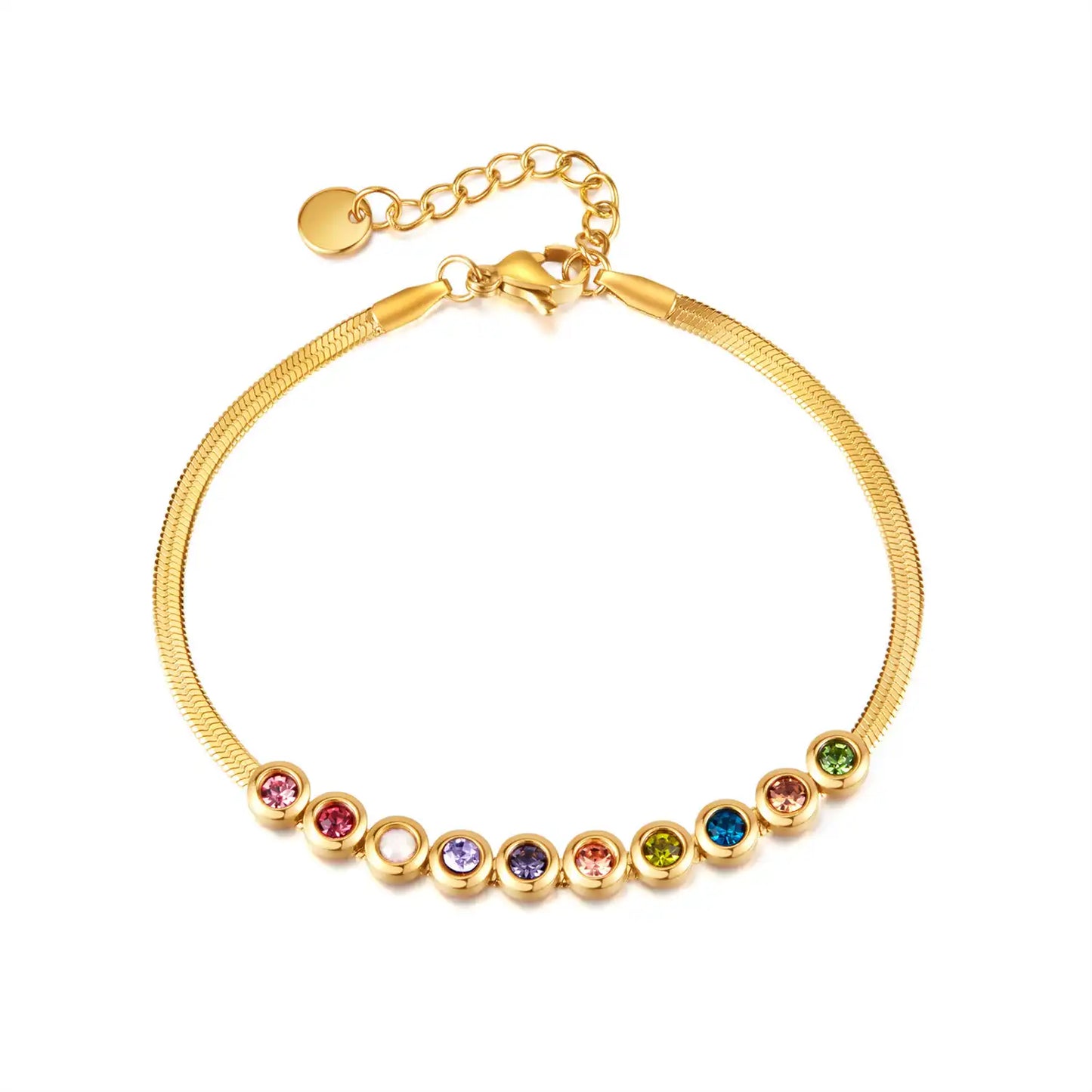 Stainless steel Minimalist chain bracelet with colored zircon for women / 25303066