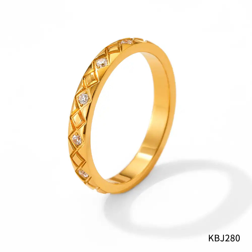 Stainless steel Rhinestone ring for women classic geometric diamond pattern / 25204014