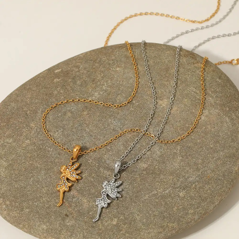 Stainless steel Runaway Princess Rhinestone inlay Pendant Necklace for Girls / 25003054