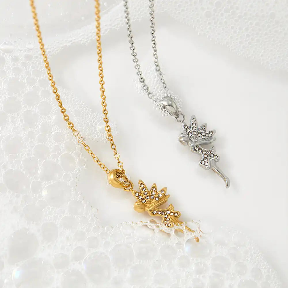 Stainless steel Runaway Princess Rhinestone inlay Pendant Necklace for Girls / 25003054