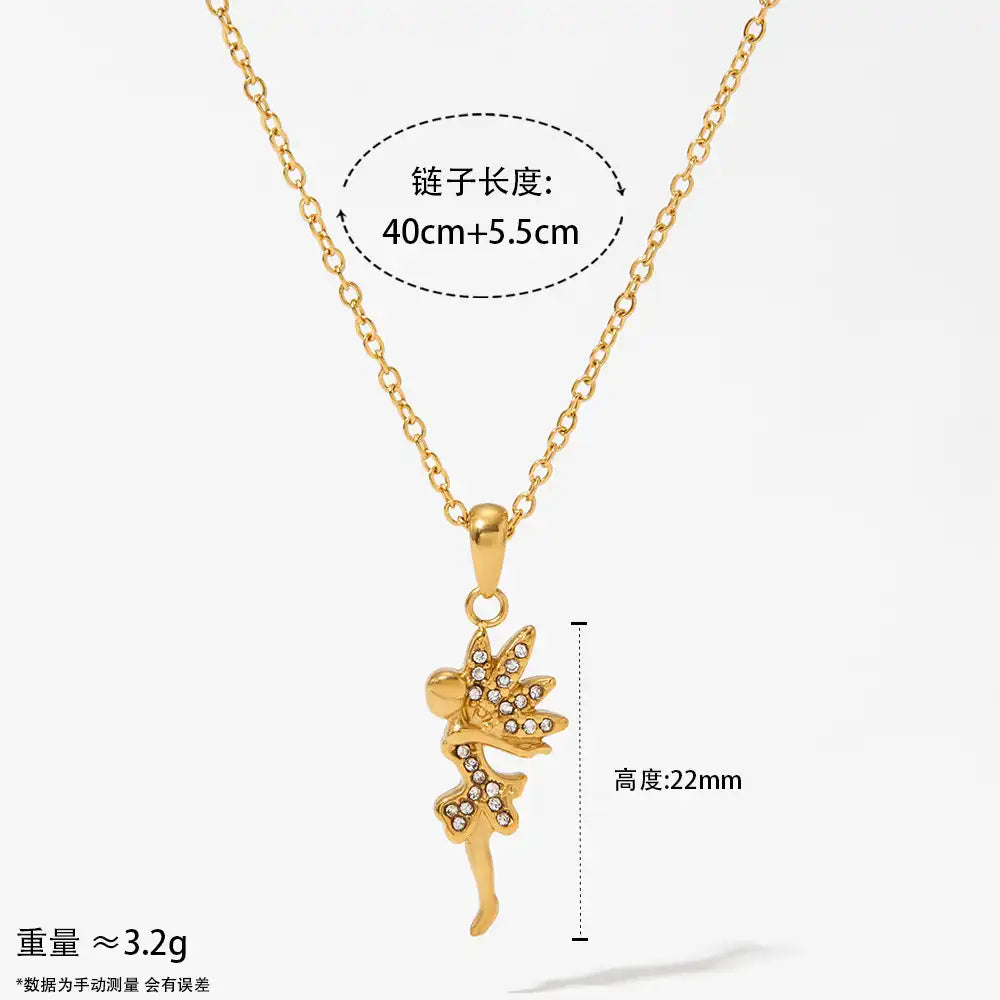Stainless steel Runaway Princess Rhinestone inlay Pendant Necklace for Girls / 25003054