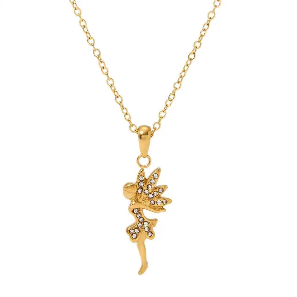 Stainless steel Runaway Princess Rhinestone inlay Pendant Necklace for Girls / 25003054