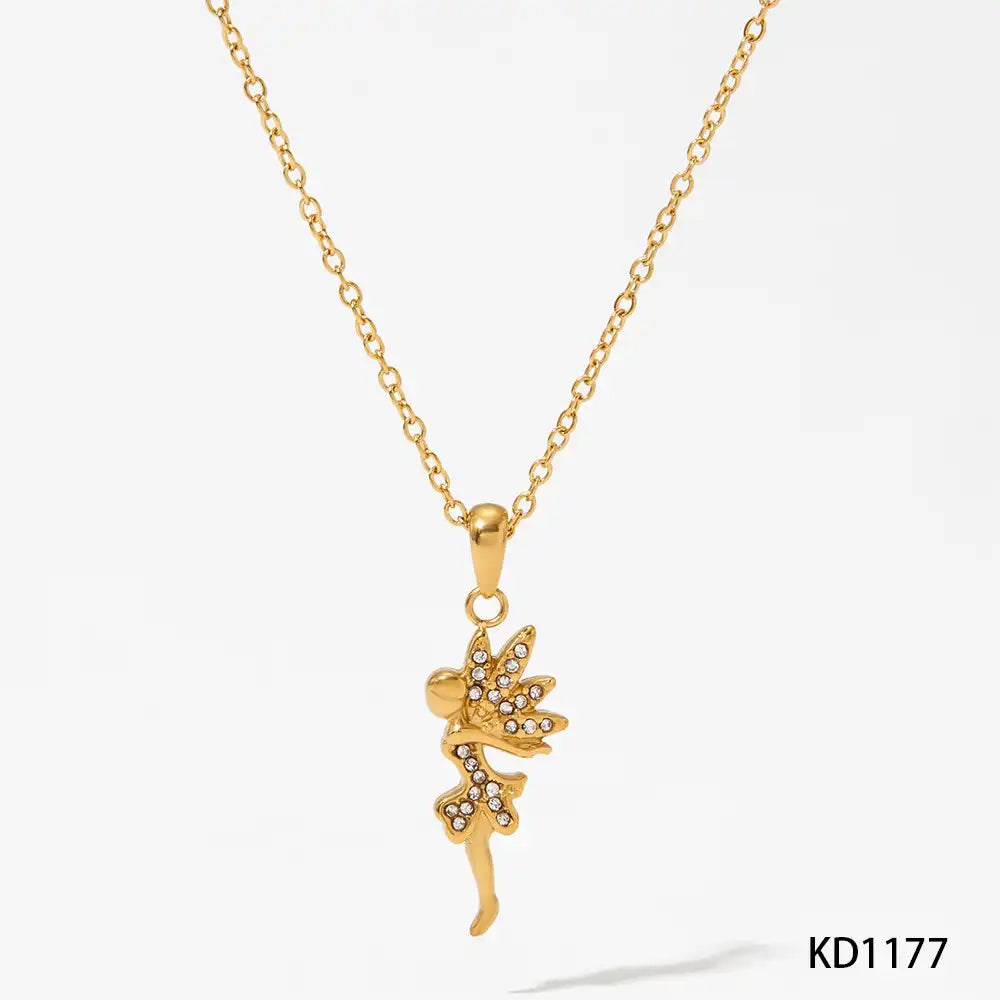 Stainless steel Runaway Princess Rhinestone inlay Pendant Necklace for Girls / 25003054
