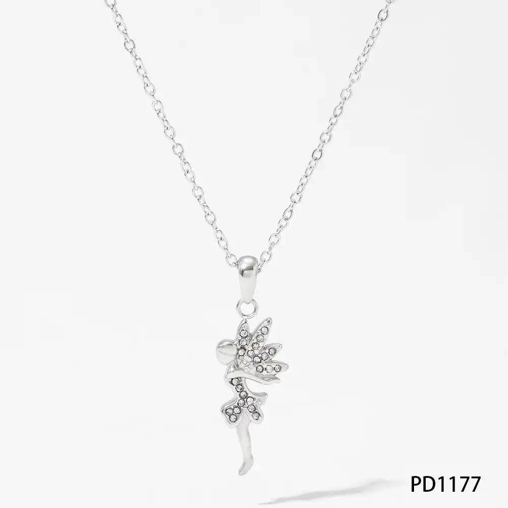 Stainless steel Runaway Princess Rhinestone inlay Pendant Necklace for Girls / 25003054