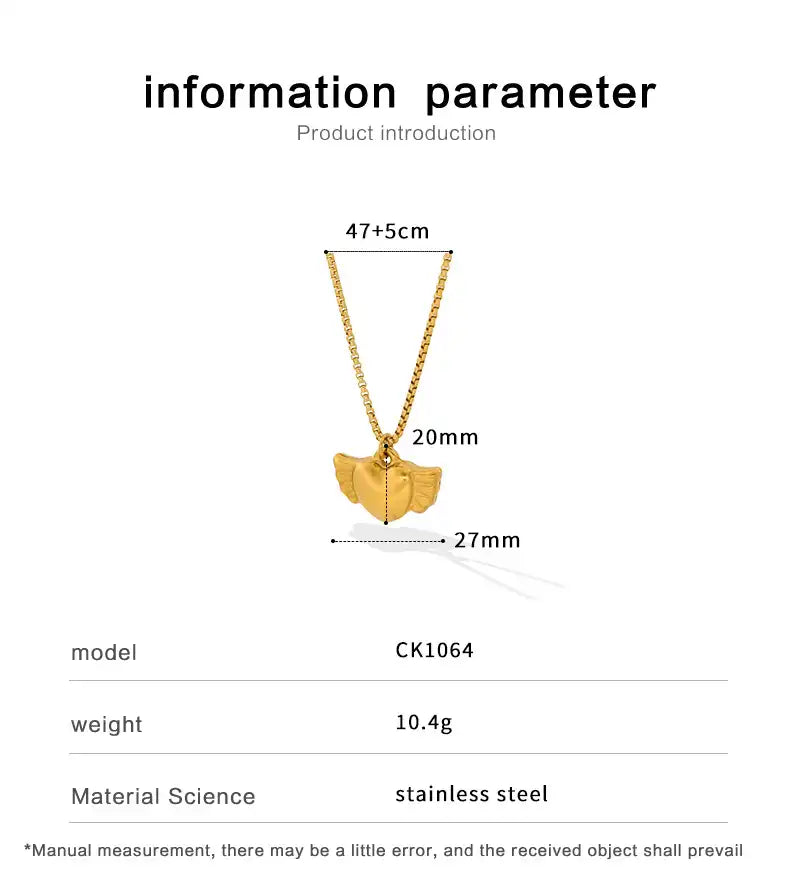 Stainless steel Vintage heart-shaped angel pendant necklace / 25003053