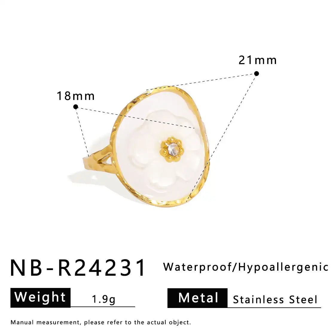 Stainless steel adjustable ring inlaid with diamond flowers / 25204006