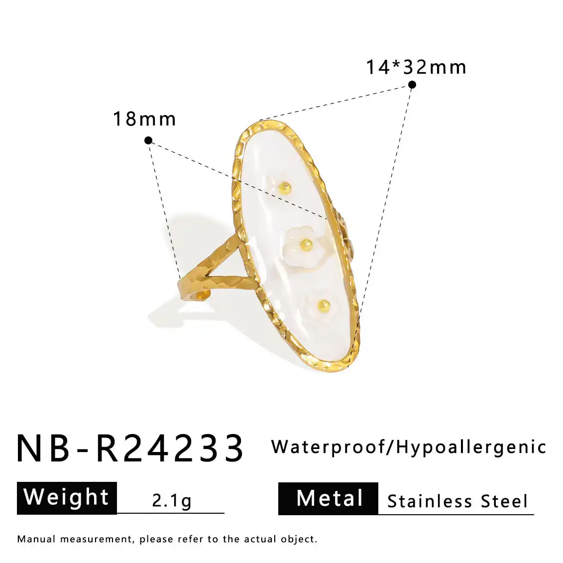 Stainless steel adjustable ring inlaid with diamond flowers / 25204006