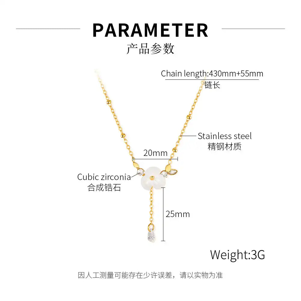 Stainless steel camellia design Lariat Pendant Necklace / 25003051