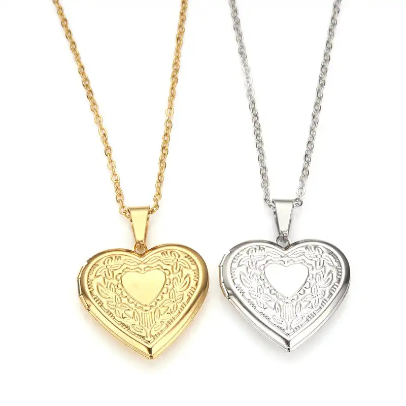 Stainless steel heart-patterned photo frame pendant Locket necklace / 25003050