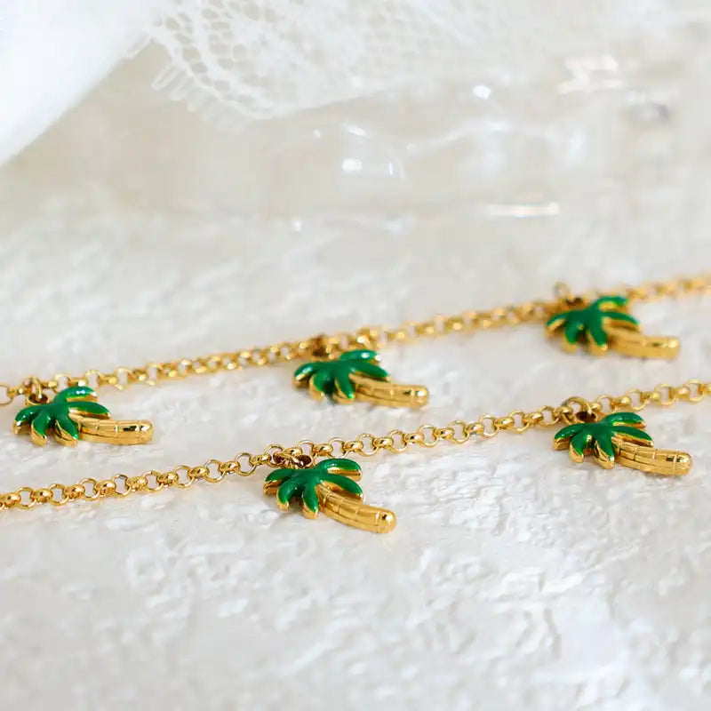 Summer holiday style coconut tree green pendant necklace / 25004035
