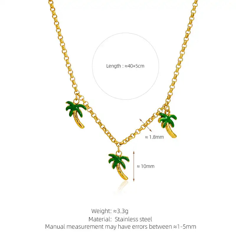 Summer holiday style coconut tree green pendant necklace / 25004035