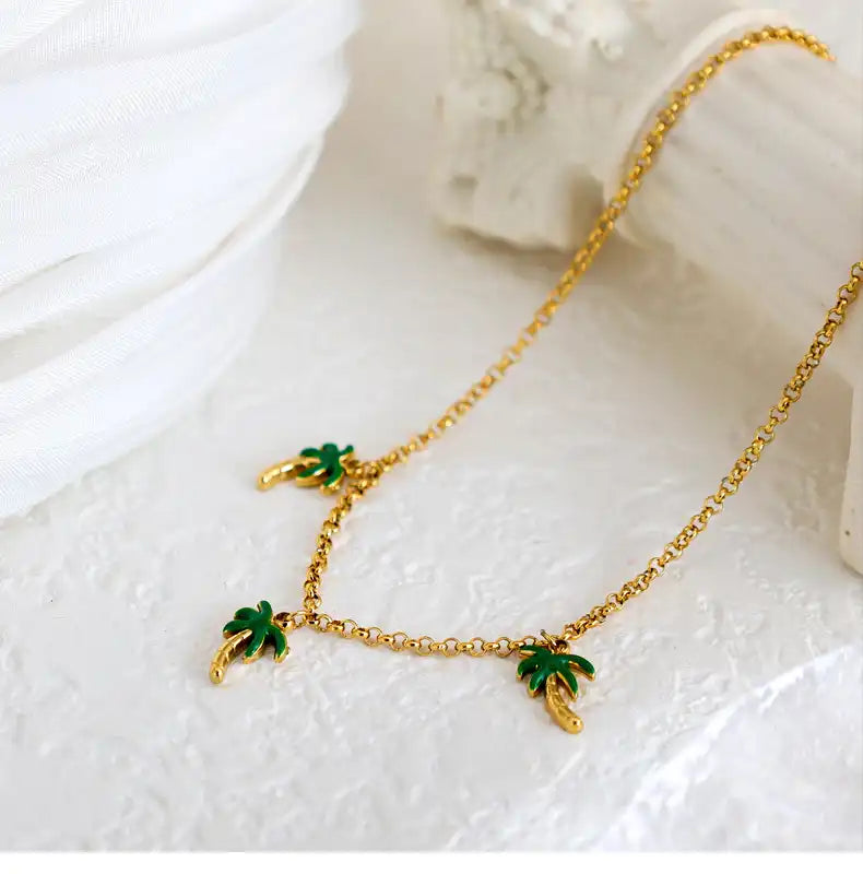 Summer holiday style coconut tree green pendant necklace / 25004035