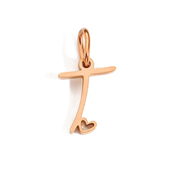 Rose Gold Plated Stainless Steel A-Z Letter Heart Pendant (Pk of 10 ) / KP0004