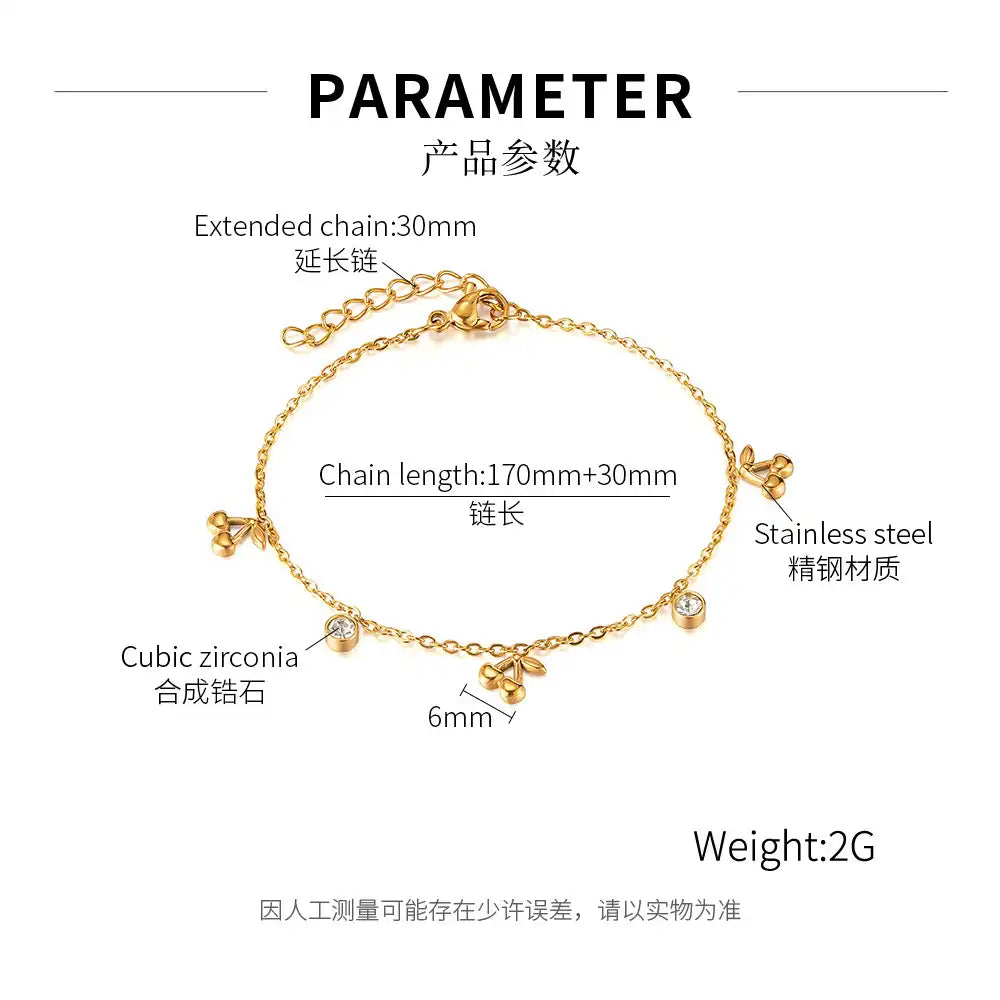 Titanium steel Rhinestone inlay cherry Charm bracelet / 25303064