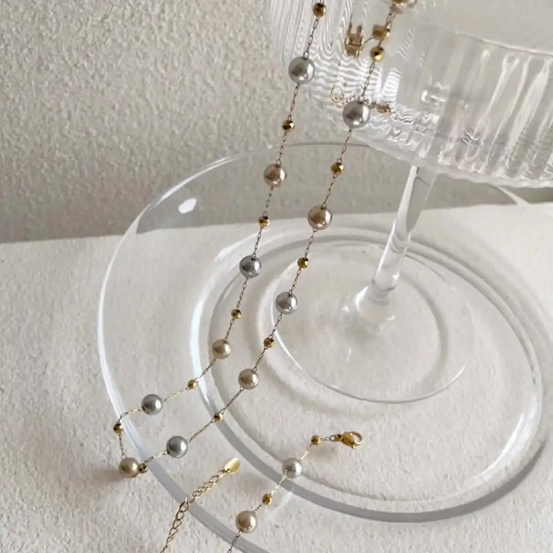 Titanium steel Minimalist Beaded Necklace and Bracelet / 25004004