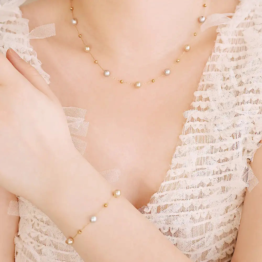 Titanium steel Minimalist Beaded Necklace and Bracelet / 25004004