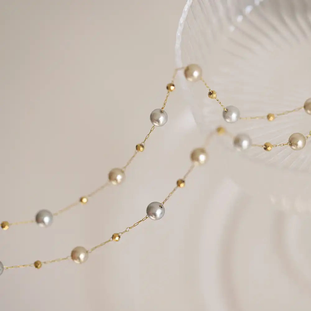 Titanium steel Minimalist Beaded Necklace and Bracelet / 25004004