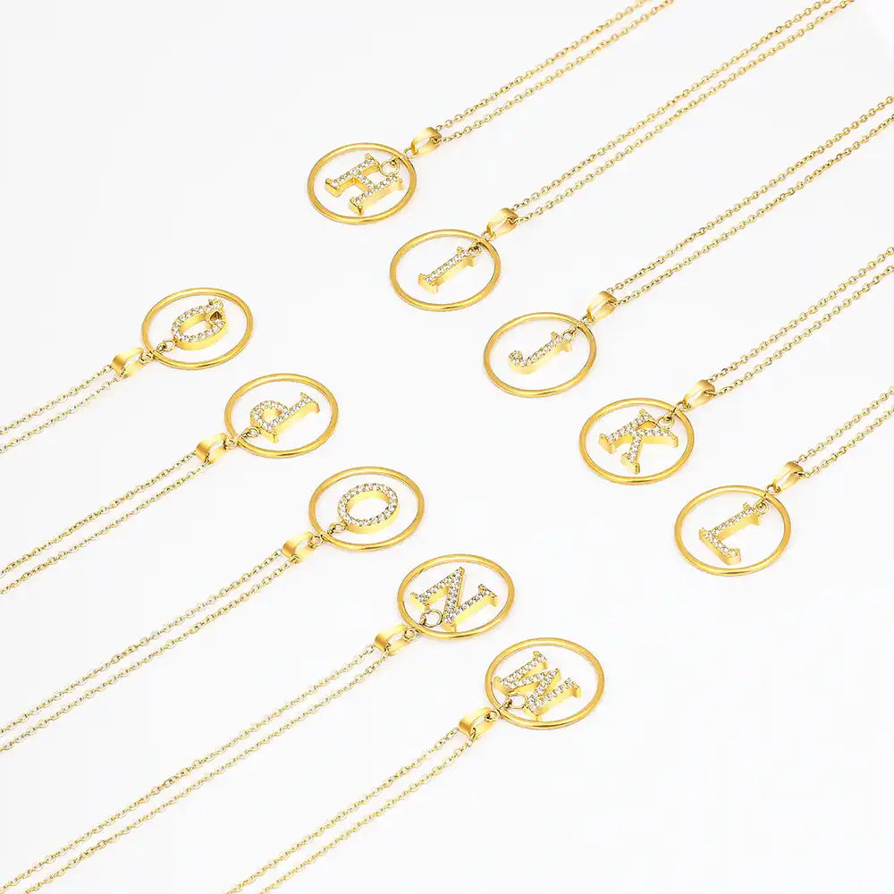Titanium steel Round letter pendant necklace / 25004014