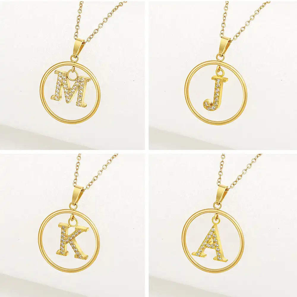 Titanium steel Round letter pendant necklace / 25004014