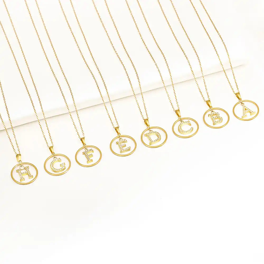 Titanium steel Round letter pendant necklace / 25004014