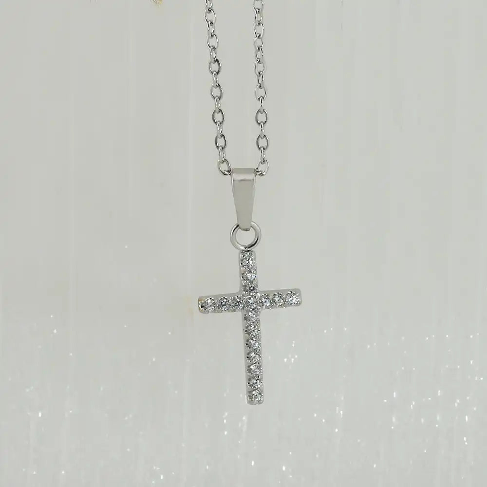 Titanium steel Vintage religious cross Zircon Inlay pendant Necklace / 25004015