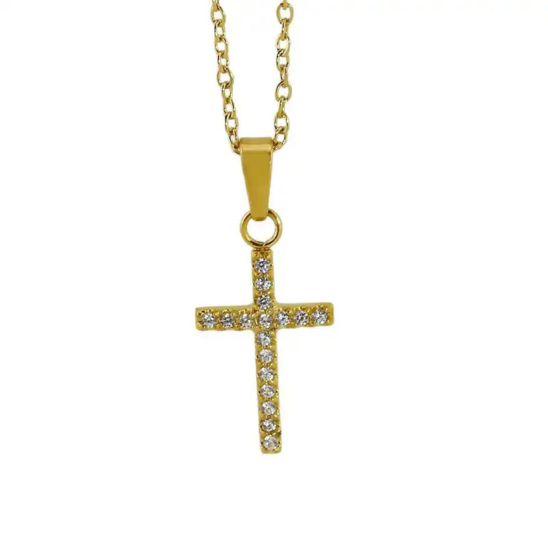 Titanium steel Vintage religious cross Zircon Inlay pendant Necklace / 25004015