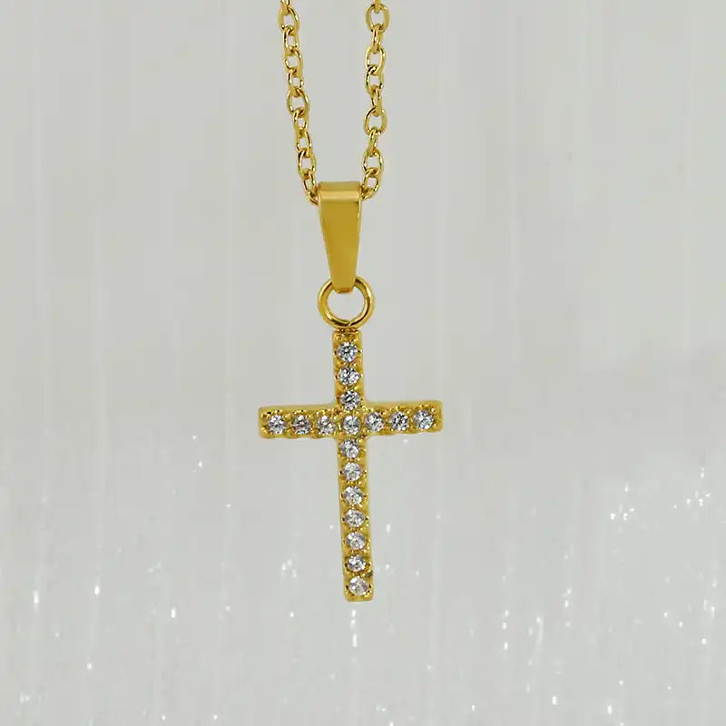 Titanium steel Vintage religious cross Zircon Inlay pendant Necklace / 25004015
