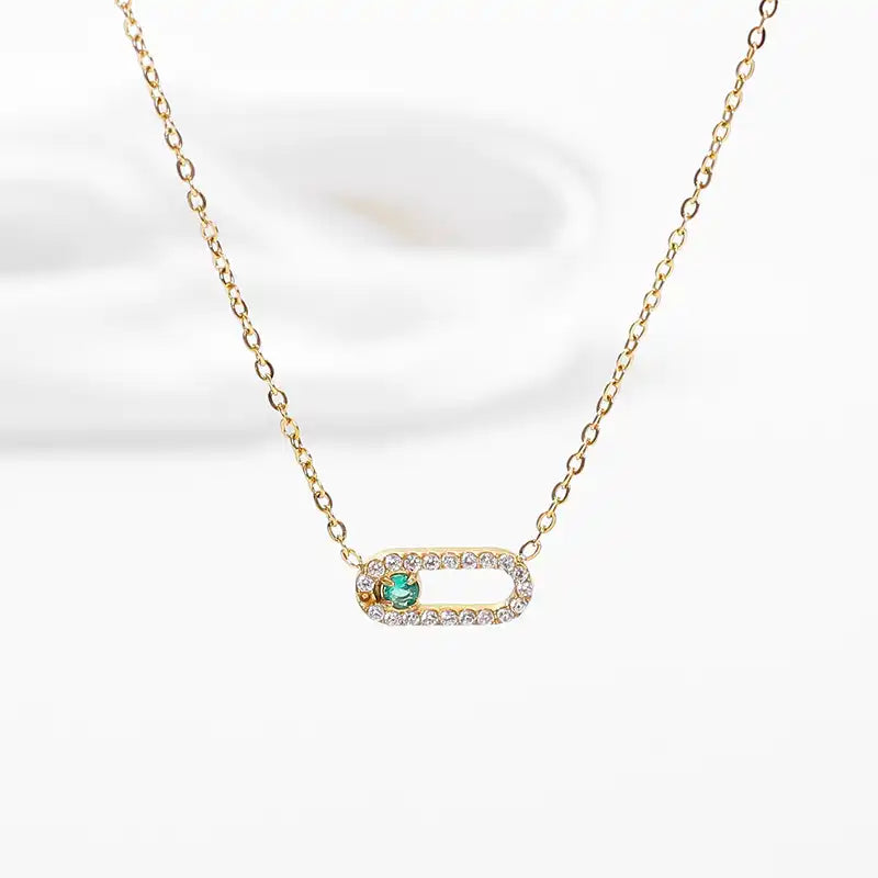 Titanium steel Zircon Inlay Oval pendant Necklace / 25004016