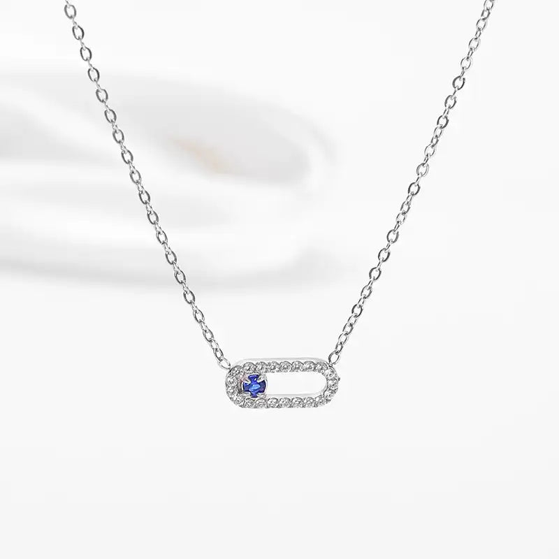 Titanium steel Zircon Inlay Oval pendant Necklace / 25004016