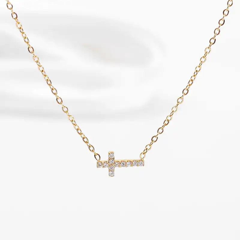 Titanium steel Zircon Inlay Cross pendant Necklace / 25004016