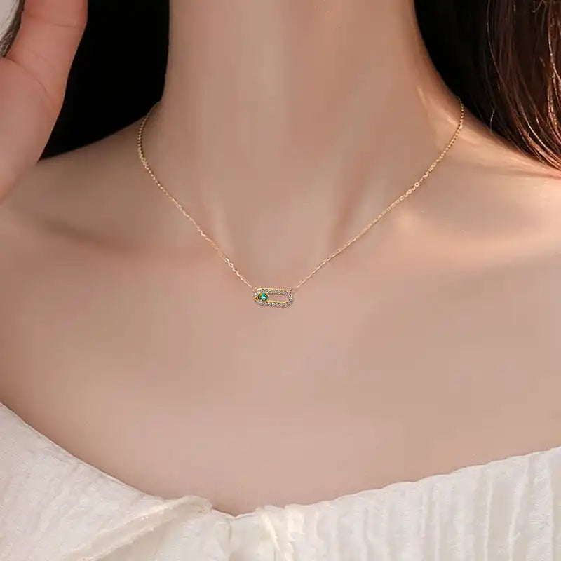 Titanium steel Zircon Inlay Oval pendant Necklace / 25004016