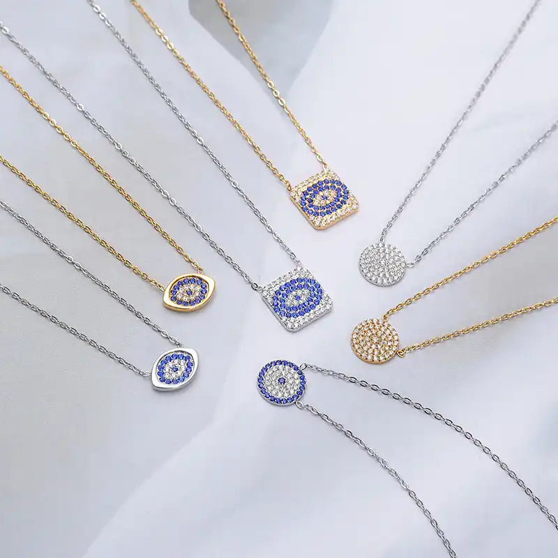 Titanium steel Zircon Inlay Evil Eye pendant necklace / 25004011