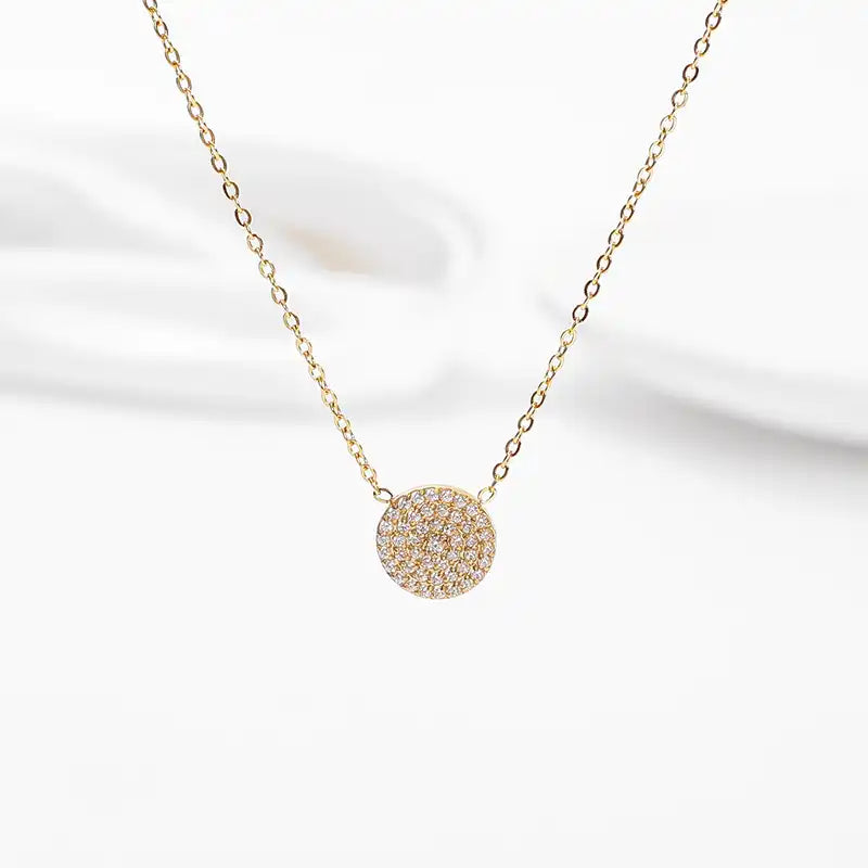 Titanium steel Zircon Inlay round pendant necklace / 25004009