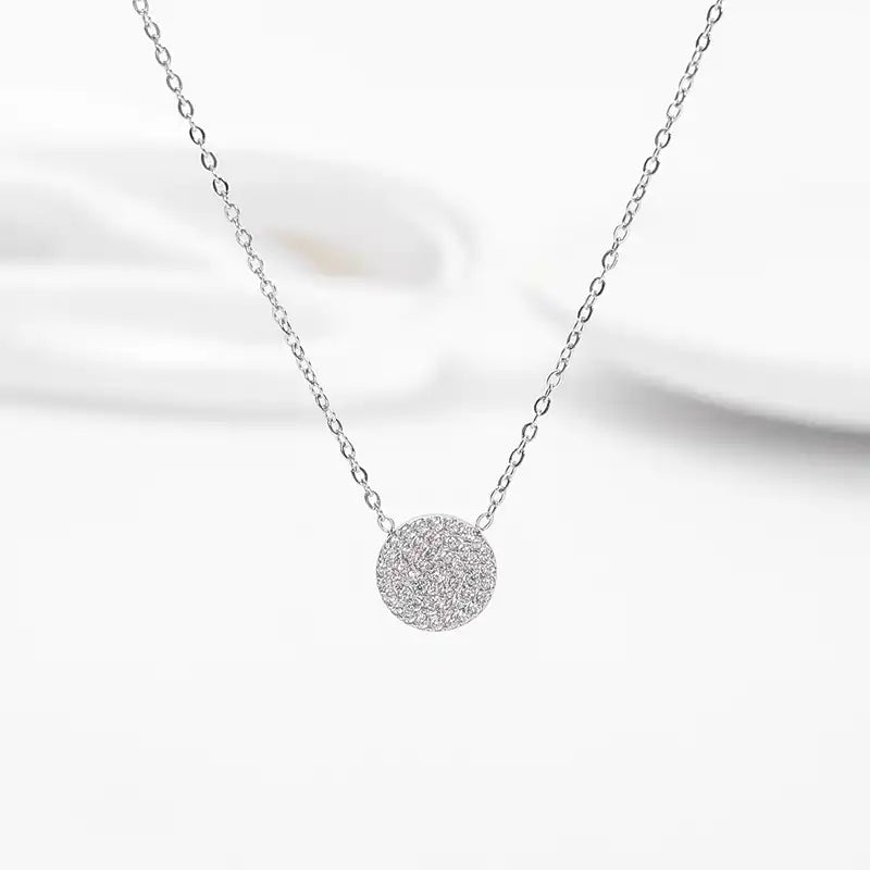 Titanium steel Zircon Inlay round pendant necklace / 25004009