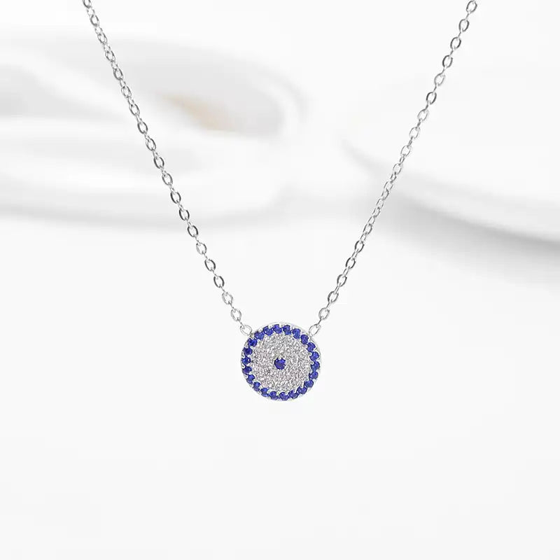Titanium steel Zircon Inlay round pendant necklace / 25004009