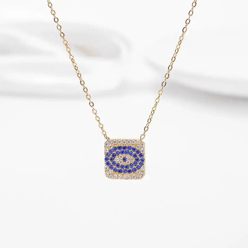 Titanium steel Zircon Inlay Evil Eye pendant necklace / 25004011