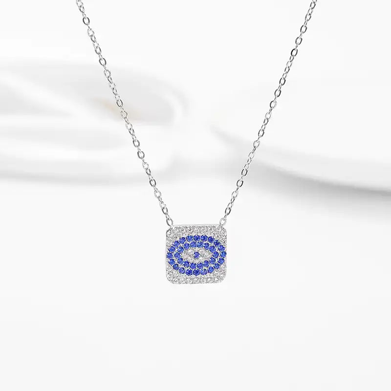 Titanium steel Zircon Inlay Evil Eye pendant necklace / 25004011