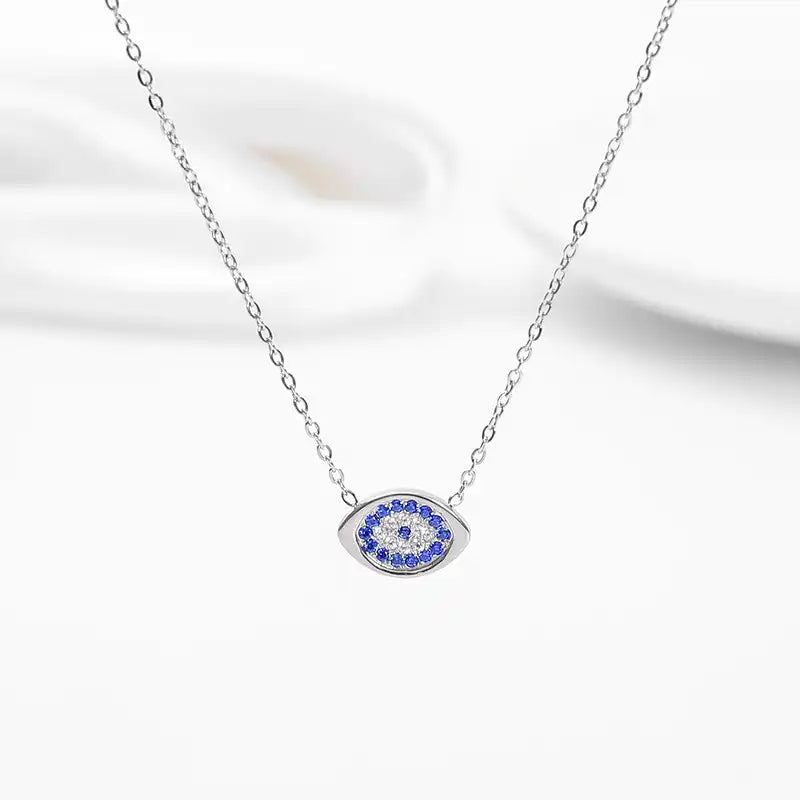 Titanium steel Zircon Inlay Oval Evil Eye pendant necklace / 25004012