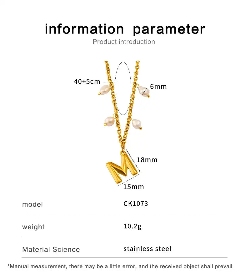 Titanium steel letter pendant Pearl Charm necklace / 25003052