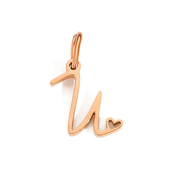 Rose Gold Plated Stainless Steel A-Z Letter Heart Pendant (Pk of 10 ) / KP0004