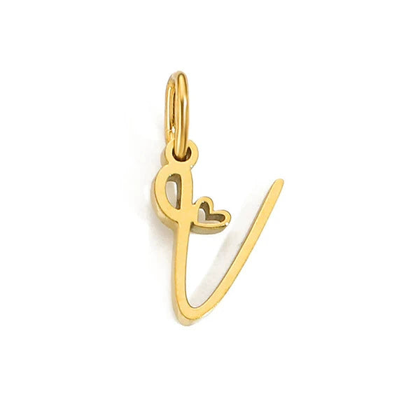 Gold Plated Stainless Steel A-Z Letter Heart Pendant (Pk of 10 ) / KP0003