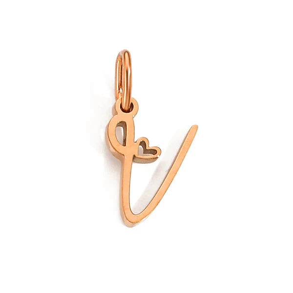 Rose Gold Plated Stainless Steel A-Z Letter Heart Pendant (Pk of 10 ) / KP0004