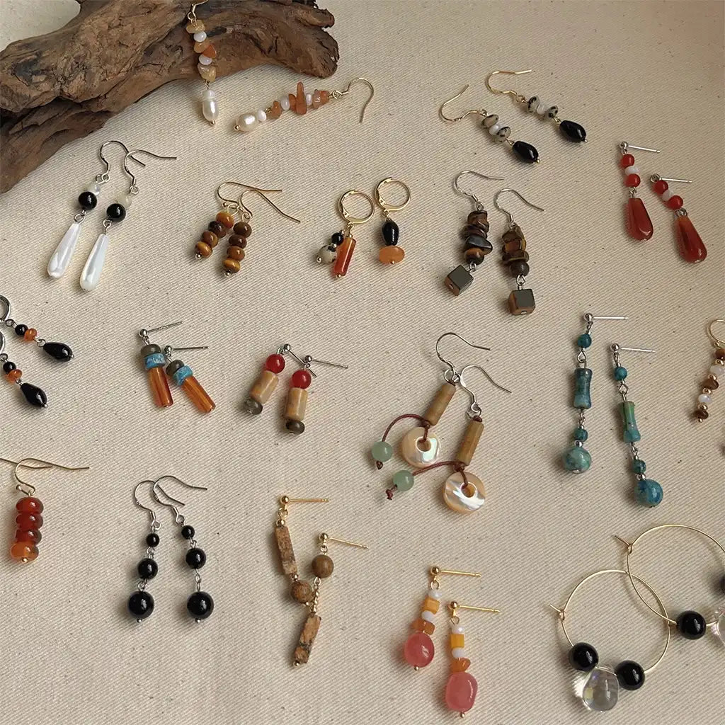 1 Pair Vintage Nature Spotted Stone Dangle Earrings Wholesale / KE0002