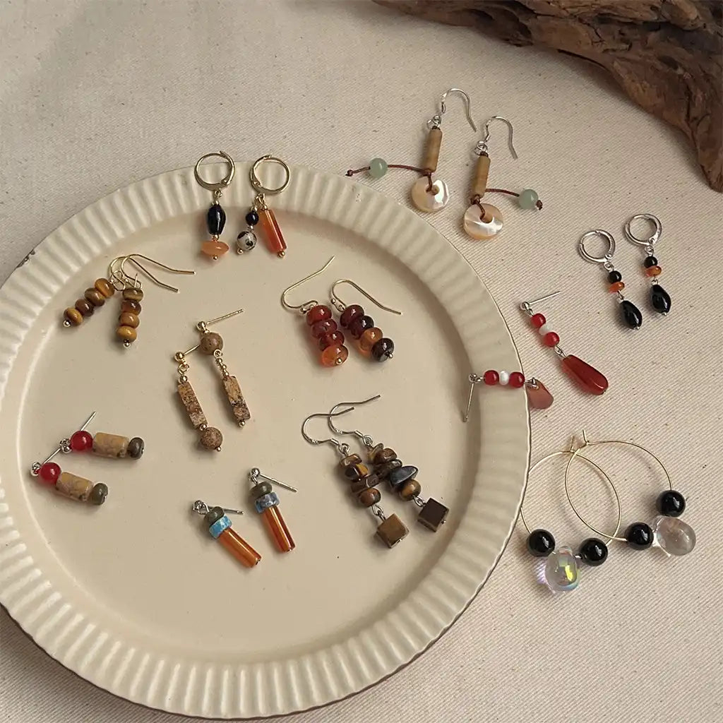 1 Pair Vintage Nature Spotted Stone Dangle Earrings Wholesale / KE0002