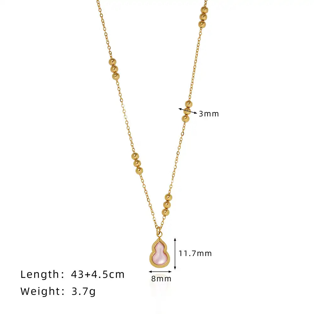 Vintage Pink Shell Gourd Pendant Necklace for Women / 25004001