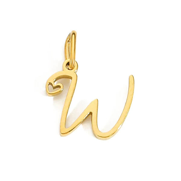 Gold Plated Stainless Steel A-Z Letter Heart Pendant (Pk of 10 ) / KP0003