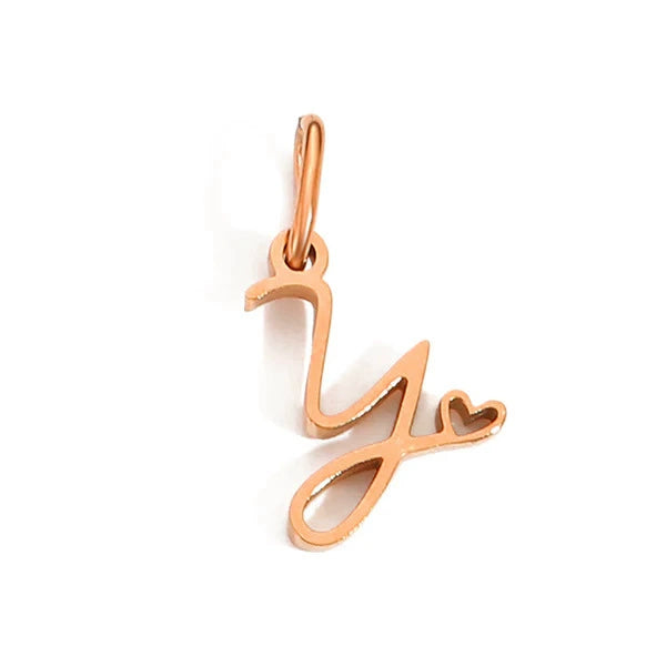 Rose Gold Plated Stainless Steel A-Z Letter Heart Pendant (Pk of 10 ) / KP0004