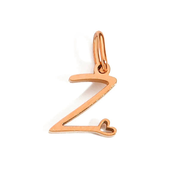 Rose Gold Plated Stainless Steel A-Z Letter Heart Pendant (Pk of 10 ) / KP0004